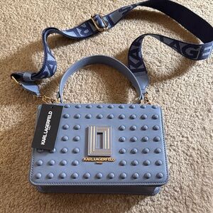 Karl Lagerfeld Simone Blue Fog Studded Crossbody Bag. NWT
